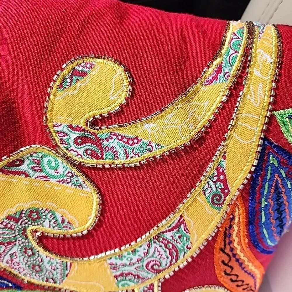Vintage Pier 1 Imports Applique Throw Pillow Beaded Embroidered 16x12” Oriental